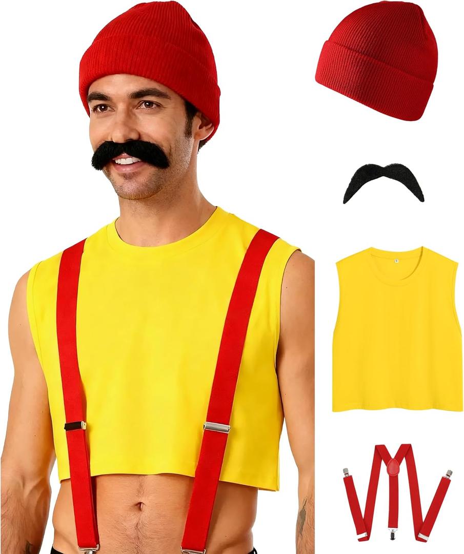 4pcs Men's Movie Yellow Tank Fancy Kit Halloween Adult Costume and Props (XL)
