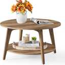VASAGLE MAEZO Collection - Round Coffee Table, 2-Tier Center Table with Storage, Tapered Legs, Curved Transitions, 31.5 Dia. x 17.7 H Inches, Easy Assembly, for Living Room, Honey Brown ULCT243K41