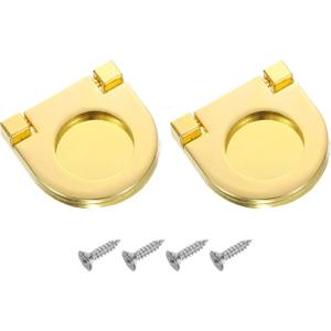 uxcell 2Pcs Flush Pull Handle, 1.38 Inch Hidden Recessed Furniture Grip Cabinets Door Pull Ring Handles with Screws for Drawers Cupboard Dresser, Gold