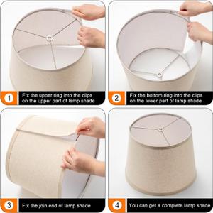 Light Beige Drum Lamp Shade – Natural Linen Fabric for Floor, Table, or Head Lamp – 10” Top x 12” High with Finial & Harp Holder