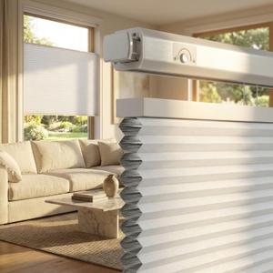 Grandekor No Drill Top Down Bottom Up Cellular Shades, 1.5 Inch Large Cell Cordless Blackout Honeycomb Blinds for Indoor Windows, Thermal Privacy, Rental Friendly White 27.5" W x 64" H