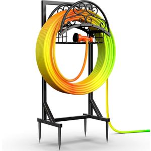 Heavy Duty Garden Hose Holder with Storage Basket, Detachable & Super Stable Water Hose Holder for Outside, Supports 160-Feet Hose, Perfect for Yard and Lawn