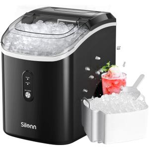 Nugget Ice Maker Countertop, Silonn Chewable Pellet Ice Machine with Self-Cleanin Function, 33lbs/24H Portable Ice Makers for Home Kitchen Officce, Black