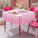Pink Square Tablecloth - 34x34 Inch Stretchy Fitted Tablecloths for Small Square Card Tables with Ruffle Pleated Table Skirt Wrinkle-free Spandex Table Cover for Dining, Kitchen, Patio & Gift Display