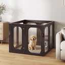 Acrylic Clear Dog Playpen Indoor with Door, 26'' H Transparent Dog Play Pen for Small Dogs, No-Connector Modular Puppy Playpen with Integrated Suction Cups Base, 8 Panels, Black