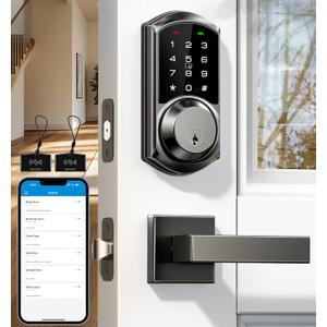 Veise Smart Locks with 2 Lever Handle Set, App Control, Keyless Entry Deadbolt for Front Door, Electronic Digital Touchscreen Keypad, Auto Lock, Waterproof, Easy Installation, Matte Black