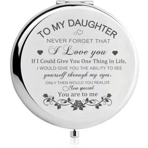 GAOLZIUY Daughter Gifts from Mom, Silver Daughters Compact Mirror, Birthday Gifts for Daughter from Mother for Daughters Birthday, Graduation Wedding Anniversary Christmas