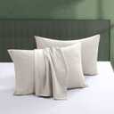 100% Egyptian Cotton Pillow Protectors Set of 2, 600 Thread Count Standard Bed Pillow Cases with Zipper, Sateen Weave Cooling Pillow Cases Quiet and Breathable Easy Care (2PCS, Standard, Light Beige)