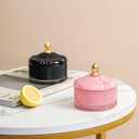 Glass Jewelry Jar Diamond Faceted Candy Storage Bowl with Lid Sugar Cans Food Container,Decorative Jewelry Box Apothecary Canisters,Kitchen Bathroom (5 Ounces, Pink)