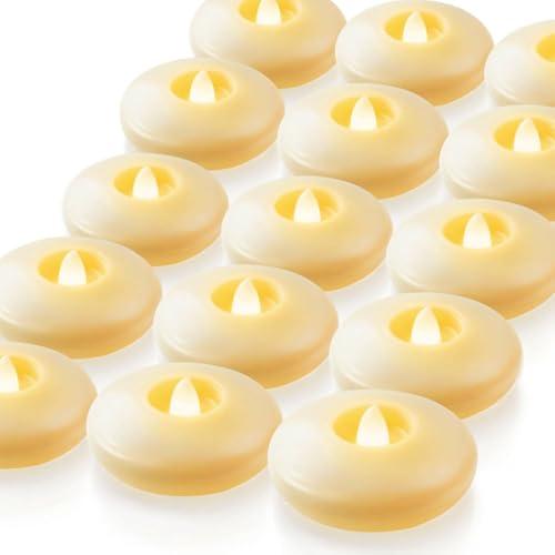 Homemory 15 Pack 3” Flameless Led Floating Candles, 200 Hour Battery Operated Flickering Waterproof Tealights for Cylinder Vases, Centerpieces at Wedding, Party, Pool, Holiday (Ivory Base)