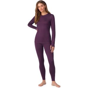 Cuddl Duds Womens Fleece Lined Thermal Base Layer Set  Long Sleeve Shirt & Leggings for Cold Weather  Lounge Set for Women (Small, Boysenberry Purple)
