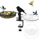 Bird Feeder 3 Inch Clamp for Deck Railings-Balcony Bird Feeder with Metal Tray & 2 Bowls, All-in-One Backyard Gift Attract Birds to Balcony, Porch, Patio Metal Bird Bath Being Structure Plastic Bowl