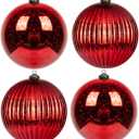 KI Store Large Red Christmas Ball Ornaments 6-Inch 4pcs Hanging Tree Ornament Decorations Shatterproof Vintage Mercury Balls