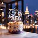 Silver Glitter Cheers to 2026 Cake Topper - Happy New Year Cake Topper, Hello 2026, Happy 2026 New Years Eve Party Supplies