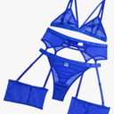 Sexy Fishnet Lingerie Set for Women Sheer Mesh Lace Strappy Garter Lingerie 3 Piece Bra and Panty Set with Garter Belt S