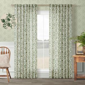 Olive Floral Linen Curtains for Living Dining Room 86 Inch Length 2 Panels Green Poppy Botanical Flower Pattern Printed Curtains Back Tab Semi Sheer Farmhouse Decor French Country Drape for Bedroom, 52"W x 86"L (Pack of 2)