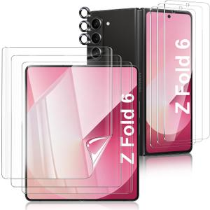 Fotbor [3+3+3 Pack All-in-One Screen Protector Set for Samsung Galaxy Z Fold 6 - Flexible Inner Screen Film, Tempered Glass Back Screen Protector & 1 Set of Camera Lens Protector
