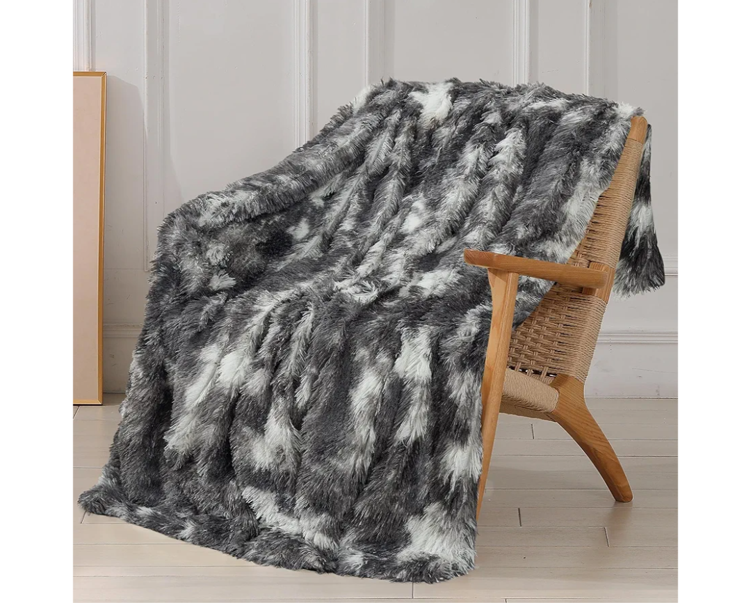 Tuddrom Decorative Extra Soft Fuzzy Faux Fur Throw Blanket 50" x 60",Solid Reversible Long Hair Shaggy Blanket,Fluffy Cozy Plush Comfy Microfiber Fleece Blanket for Couch Sofa Bedroom,Tie Dye Grey
