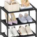 3 Tier Small Shoe Rack, Narrow Stackable Kids Toddler Adult Shoe Storage Organizer Shelf for Closet Floor Front Door Entrance Entryway, Free Standing Shoe Rack Organization Shelves