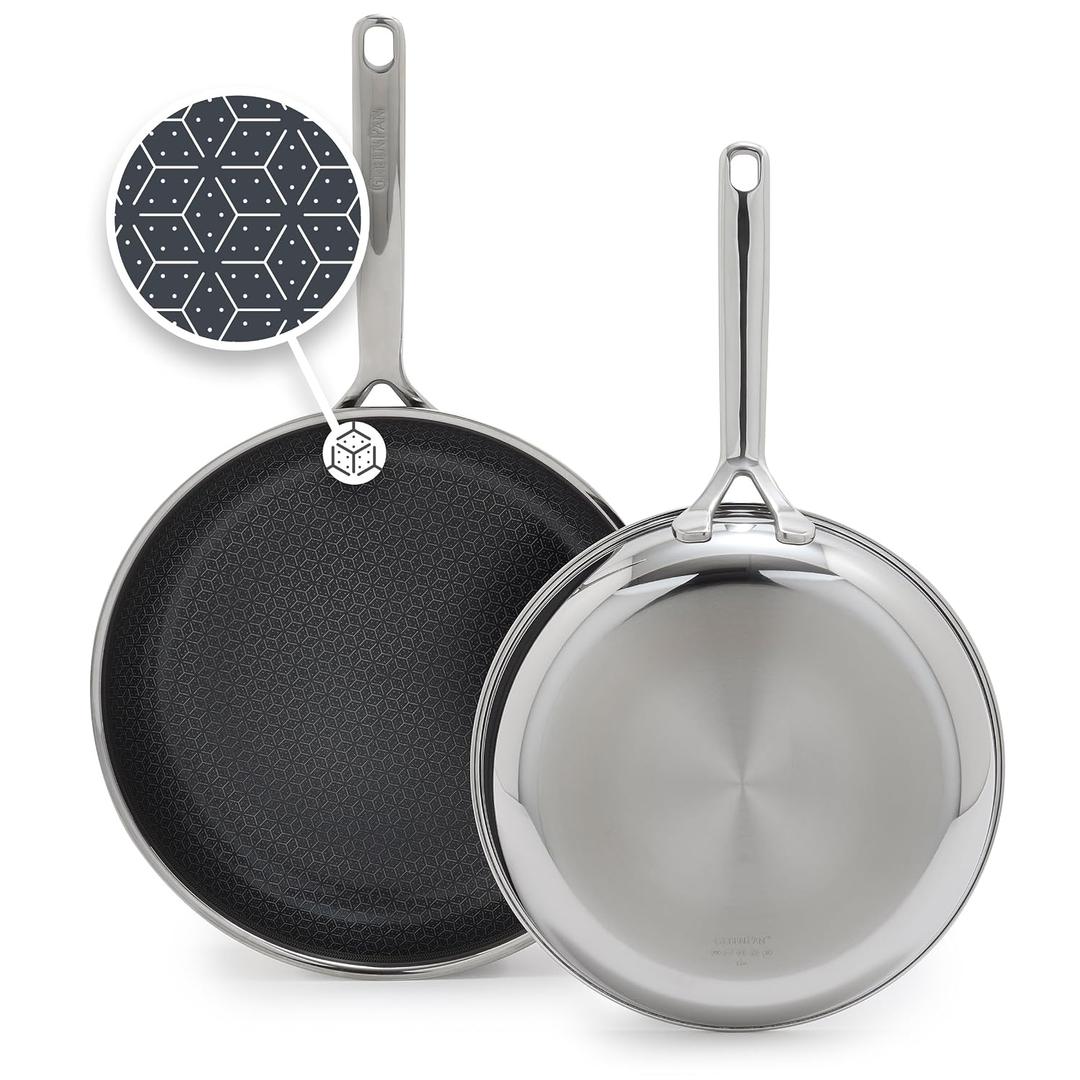 GreenPan Spectra 10" & 12" Frying Pan Skillet, Hybrid Tri-Ply Stainless Steel, PFAS-Free Ceramic Nonstick Textured Cooking Surface, Induction Cookware, Diswasher Safe, Oven & Broiler Temp to 850F, 10" & 12" Frying Pan Skillet Set