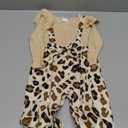 Baby Girl Clothes Fall Winter Outfit Infant Girl Plaid Long Sleeve Ruffle Romper One Piece Jumpsuit with Headband (12-18 Months, Apricot Leopard)