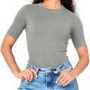BAMBOO COOL Women's Seamless Tight T-Shirts Slim Fit Basic Ribbed Tees Short Sleeve Crew Neck Top M 