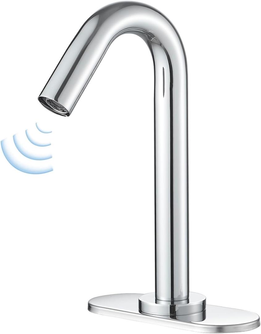 Touchless Bathroom Faucet, Automatic Sensor Faucet, Commercial Faucet Gooseneck, 10" Tall, Polished Chrome