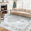 Area Rug 6x9 Living Room Rug, Machine Washable Vintage Distressed Medallion Rug Non-Slip Soft Low Pile Large Indoor Rugs for Bedroom Kitchen Dining Room Office(Taupe,6'x9')
