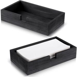 Kifmurase 2 Pack Black Wood Napkin Holder Guest Towel Holder Tray for Bathroom, Flat Paper Napkins Basket Tray for Table, Cocktail Napkin Holder for Home Hotel Countertop Kitchen Desk
