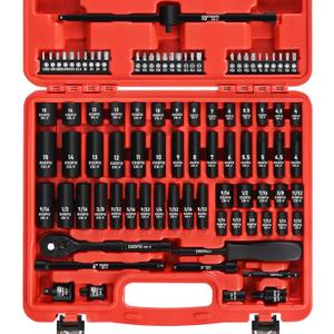90PCS 1/4" Drive Impact Socket Set Metric 4-15mm and Standard SAE Size (5/32"-9/16"), with 72-Teeth Ratchet, Screwdriver Bit Set, Mechanics Tool Kit for Home Use and Automotive Repair
