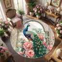 CCoutueChen 4x4 Washable Peacock Round Rug, Victoria Bird Floral Floor Mat for Adult Bedroom/Living Room, Soft Large Non-Slip Carpet Floor Mat for Kids Nursery Playroom Home Office