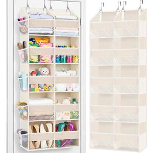 Ofiray-home Over the Door Organizer 5 Tiers,Extra Large Behind Door Storage of 10 Compartments,80 lbs Weight Capacity Over the Door Storage, Door Hanging Organizer for Closet, Diaper Organizer, Beige