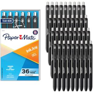Paper Mate InkJoy Gel Pens, Retractable, Medium Point (0.7mm), Black, 36 Count - Office Supplies, Journaling, Note Taking