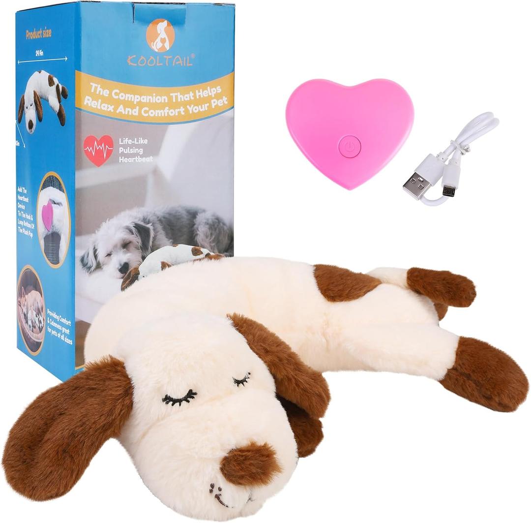 KOOLTAIL Heartbeat Puppy Toy for Dogs, Comfort Cuddler Pillow Anxiety Relief & Sleep Aid, Ultra-Soft Plush Breathing Stuffed Animal Enrichment Toy, Crate Kennel Training Essential for Puppy Cats (cream-coloured)