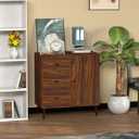 Nook & Trove Buffet Sideboard Walnut Finish  1 Door & 3 Drawer Dining Room Storage Cabinet  31.5" W x 15.75" D x 33.5" H Maryland