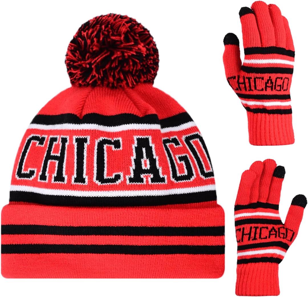 Vintage Classic Skull Cap Beanie Hat Cuffed Winter Hat Knit Comes with Warm Gloves Fasion Winter Gifts for Unisex Fans