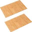 Fovlaurs Bath Mat Bathroom Rugs Floor Wood Shower Bathtub Waterproof Non Slip Natural Accessories 16x24 Inch Easy to Clean, 2 pcs