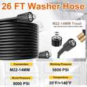 Pressure Washer Gun and Hose Kit, 4000PSI Power Washer Gun with 26FT Power Washer Hose & Extension Wand for Gas & Electric Pressure Washers,40 Inch Adjustable Length, M22 Fitting, 5 Nozzle Tips