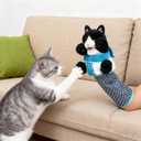 Kitty Karate Cat Wrestler Puppet with Protective Forearm Sleeve, Karate Kitten Glove Interactive Arm Wrestling Puppet Toy, Realistic Movements, Soft Plush for Kittens & Cats (Black)