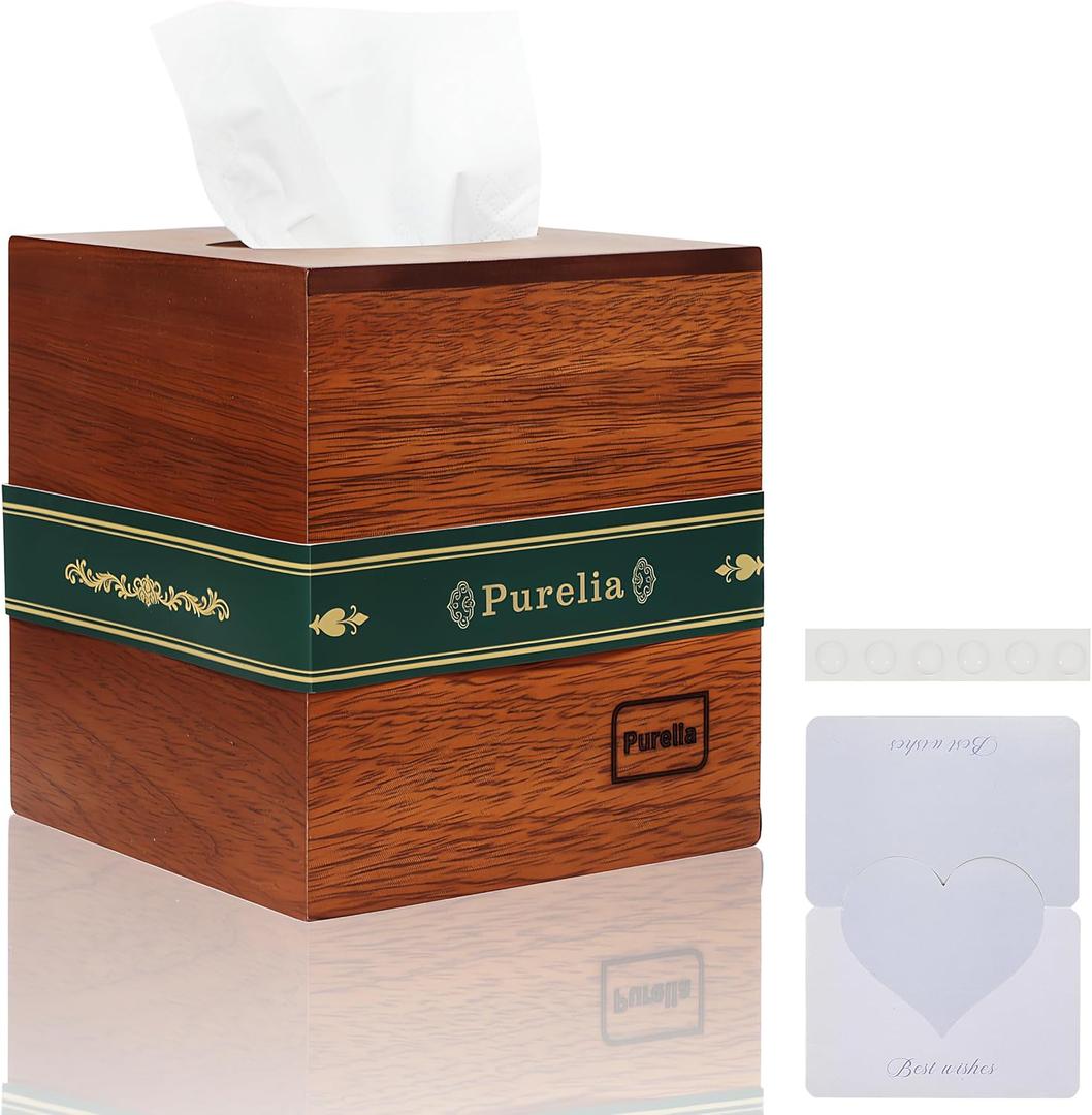 Square Wooden Tissue Box, Handmade Ebony Wood Tissue Box, Bottom Slide-Out with Magnetic Closure, Dark Decorative Tissue Holder Suitable for Living Room, Lounge, Bathroom, Office