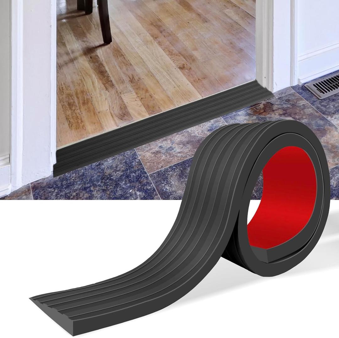 Threshold Ramps for Doorways Self-Adhesive Rubber Ramps for Door Threshold Rubber Door Threshold Ramp for Wheelchair Stroller Scooter Reducer Ramp (Black, 3 Wide x 3.3' Long)