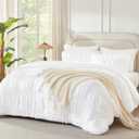 Andency Ruched White Full Size Comforter Sets, Shabby Chic Pleatd Bedding Sets 3 Pieces, Lightweight Soft Boho Ruffle Bed Set for Girls, Kids, Women, All Season