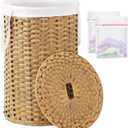 Large Laundry Hamper Laundry Basket Round 34.3 Gal (130 L) Handwoven Wicker Laundry Baskets Rattan Laundry Basket with Laundry Bag Handles 2 Mesh Bags for Living Room Bedroom Natural