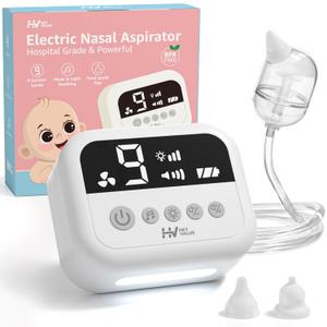 HEYVALUE Nasal Aspirator for Baby, Hospital Grade Nose Sucker with 9 Levels Suction, Night Light and Nursery Rhyme Soothing Function, Electric Nose Suction for Baby with Food-Grade Silicone Tips (White)