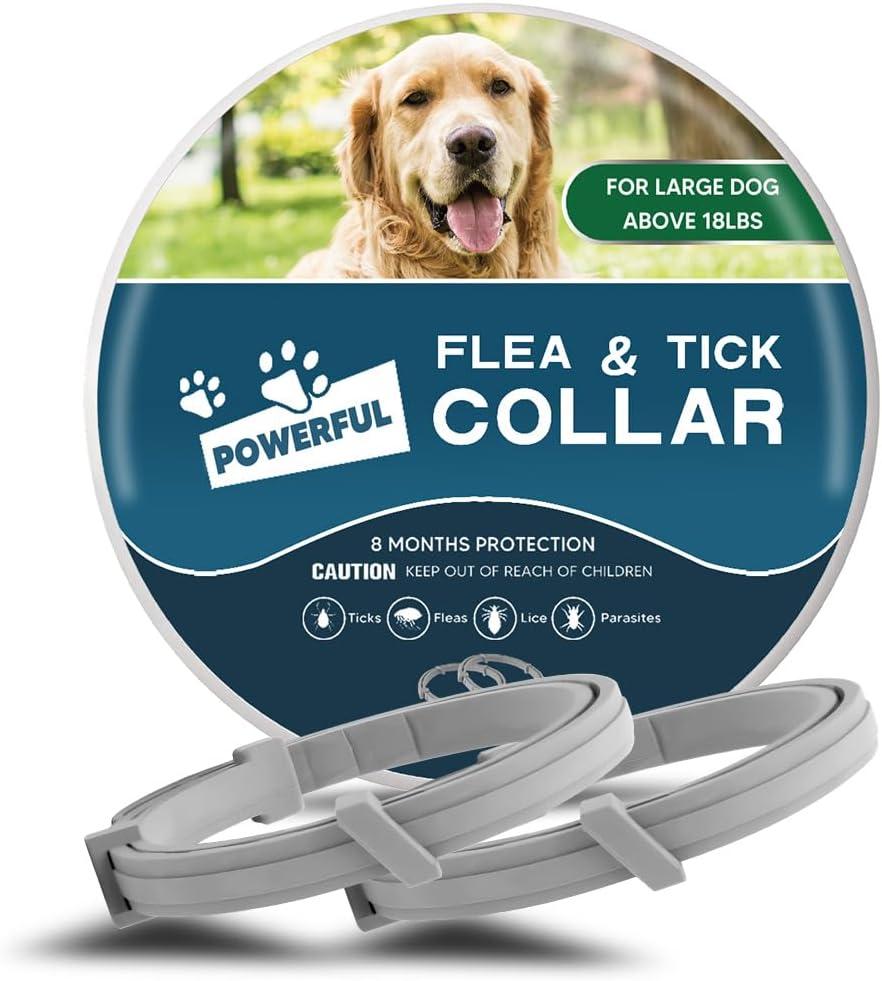 Dog Flea Collar, Flea Collars for Dogs, Natural Flea Tick Collar, 8 Months Protection, Adjustable Size, 2P