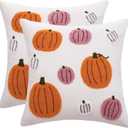 Tosleo Halloween Throw Pillow Covers 16x16 inch Set of 2 Halloween Pink and Orange Pumpkins Embroidered Pillow Cases Thanksgiving Home Party Pumpkin Fall Decor Pillowcases Cushion Covers