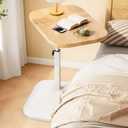 C Shaped End Table, Adjustable Height Couch Side Table, Horizontal 360Swivel Small Couch Side Tables That Slide Under, C Shaped End Table TV Tray Table for Couch (Wood-white Frame)