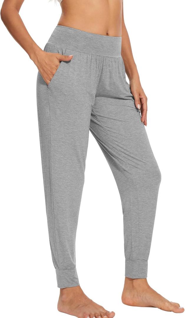 WiWi Women's Viscose from Bamboo Joggers Super Soft Pajama Pants Yoga Bottoms Cooling Lounge Sweatpants, Large (A-heather Grey)