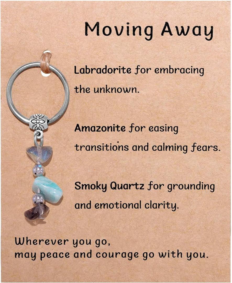 Small Natural Stones Keychain for Women Men, Emotional Support Gift, Stress Relief, Affirmation Gift Crystal Keyring, Moving Away
