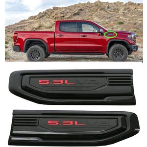 Pair New 5.3L V8 Vent Decal Emblems Kit 3D Driver Passenger Side Badge Compatible with 2019-2024 GMC Sierra GM 85160715 86532094 (Black Red)